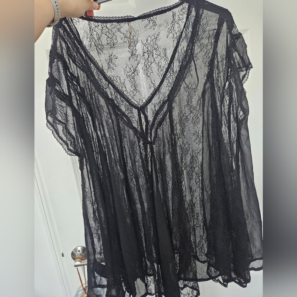 Free People Black Lace Sheer Top